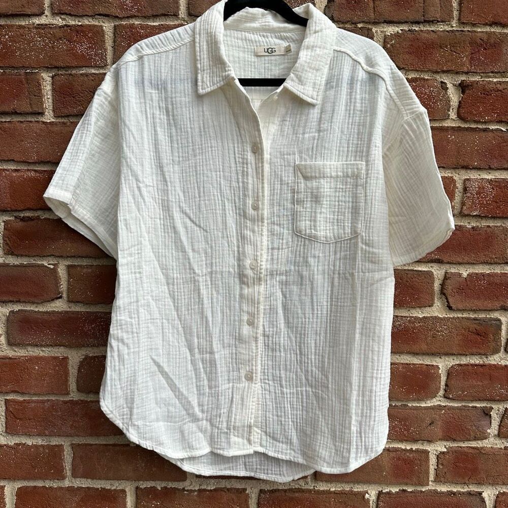 UGG Embrook Cotton Gauze Lounge Top Button Front Womens Large NEW
